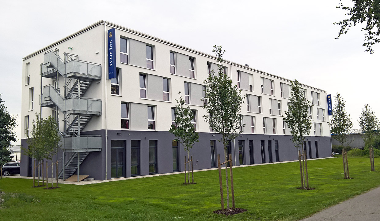 Aussenansicht / Fassade des Hotels, Rückseite . Hotelneubau, Dachau Aussenansicht / Fassade des Hotels, Rückseite . Hotelneubau, Dachau
