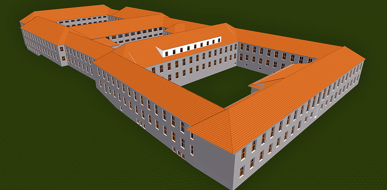 3D-Ansicht der Gebäude . Sanierung BImA Hauptverwaltung u. Hauptzollamt, Potsdam