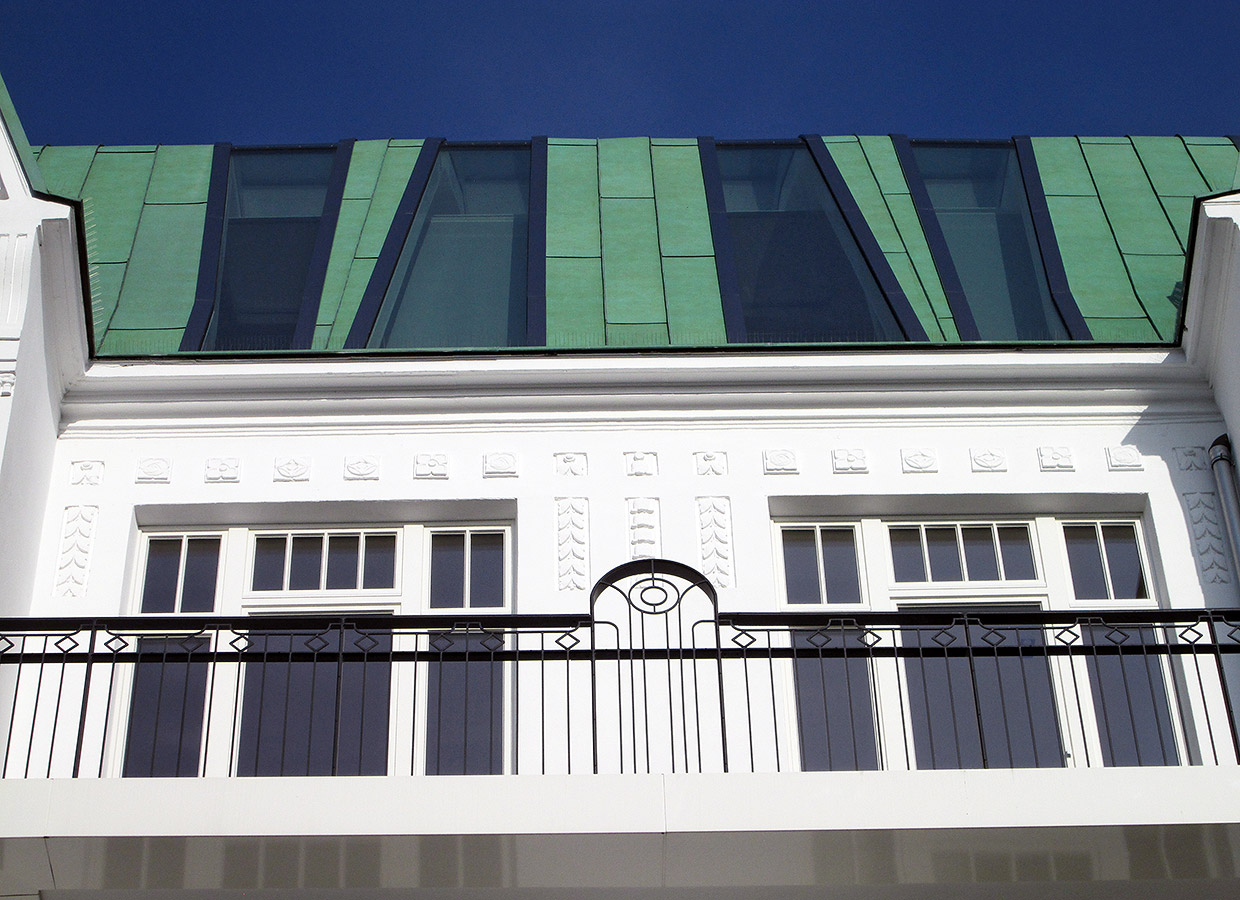 Detailansicht Aussenfassade Obergeschoß, Dachgeschoß . Dachgeschoßausbau, Hamburg