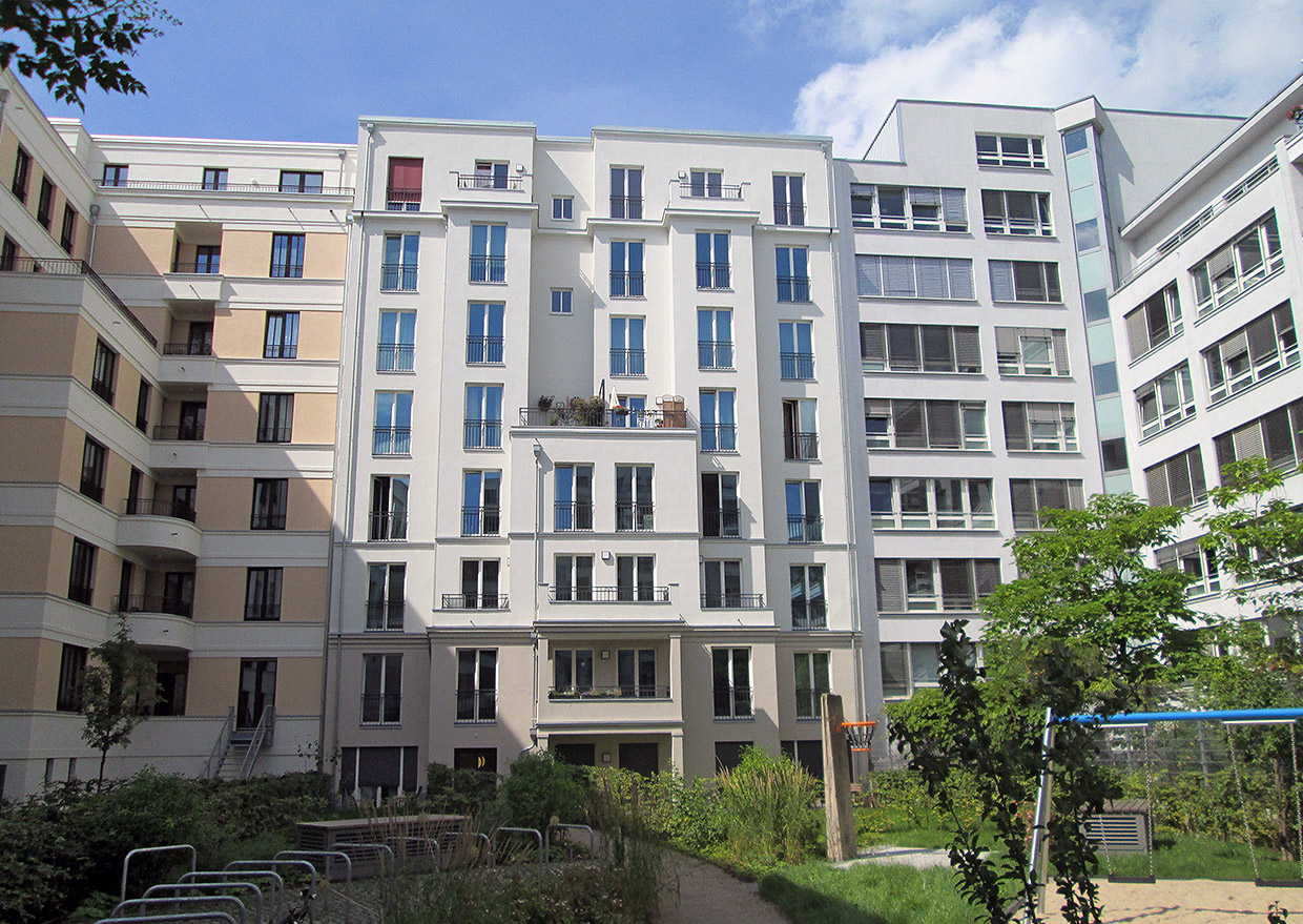 Ansicht weiterer Aussenfassaden, Innenhof . Neubau Mehrfamilienhaus, Beuthstraße Berlin